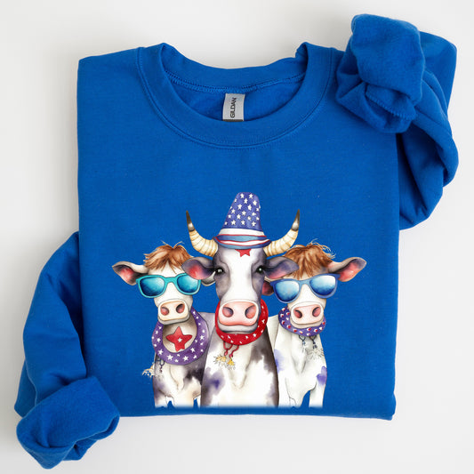 Patriotic Cows, Hippie, Funny, 4th of July Sweatshirt