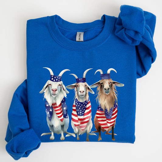 Patriotic Goats, Hippie, Funny, 4th of July Sweatshirt