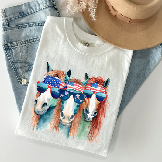 Patriotic Horses, Hippie Funny, Patriotic 4th of July Tshirt