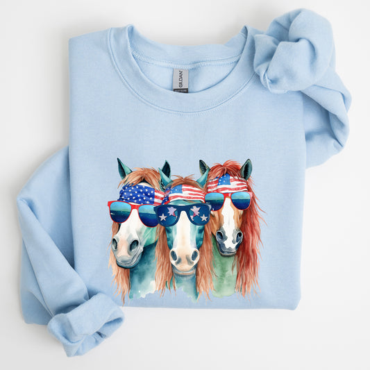 Patriotic Horses, Hippie, Funny, 4th of July Sweatshirt