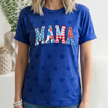 Patriotic Mama, Fourth of July, America, Patriotic, USA, Star Pattern T-Shirt