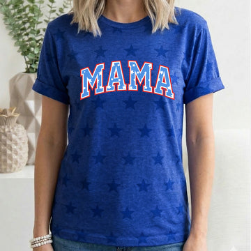 Patriotic Mama, Stars and Stripes, 4th of July, Star Pattern T-Shirt