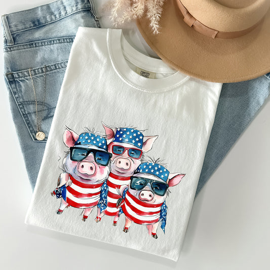 Patriotic Pigs, Hippie, Funny, Patriotic, 4th of July Tshirt