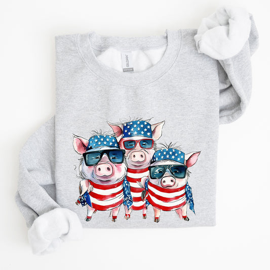 Patriotic Pigs, Hippie, Funny, 4th of July Sweatshirt