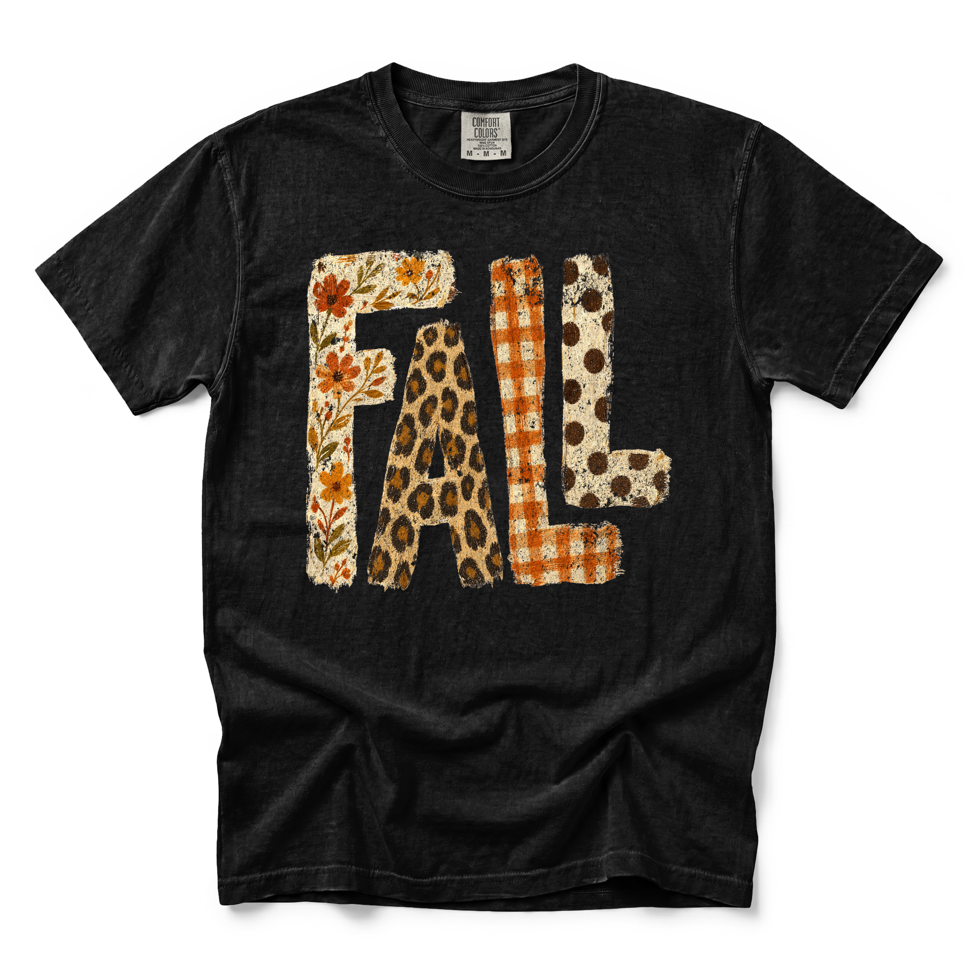Patterned Fall graphic on Comfort Colors 1717 in Black