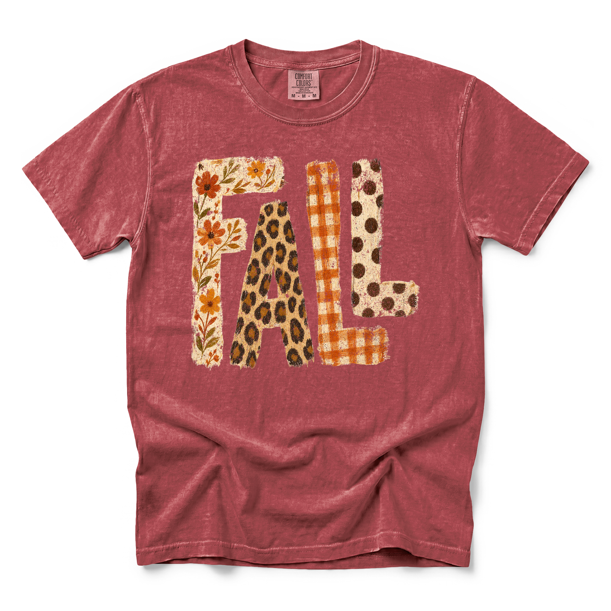 Patterned Fall graphic on Comfort Colors 1717 in Brick