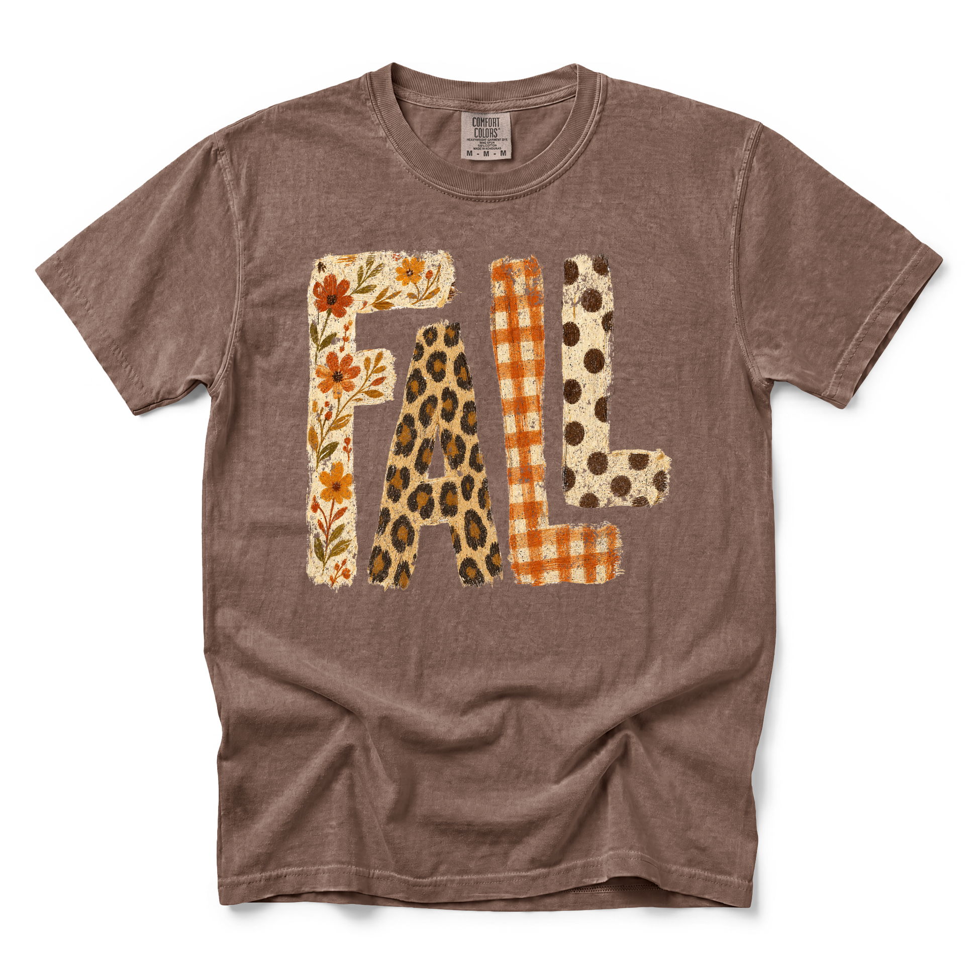 Patterned Fall graphic on Comfort Colors 1717 in Espresso