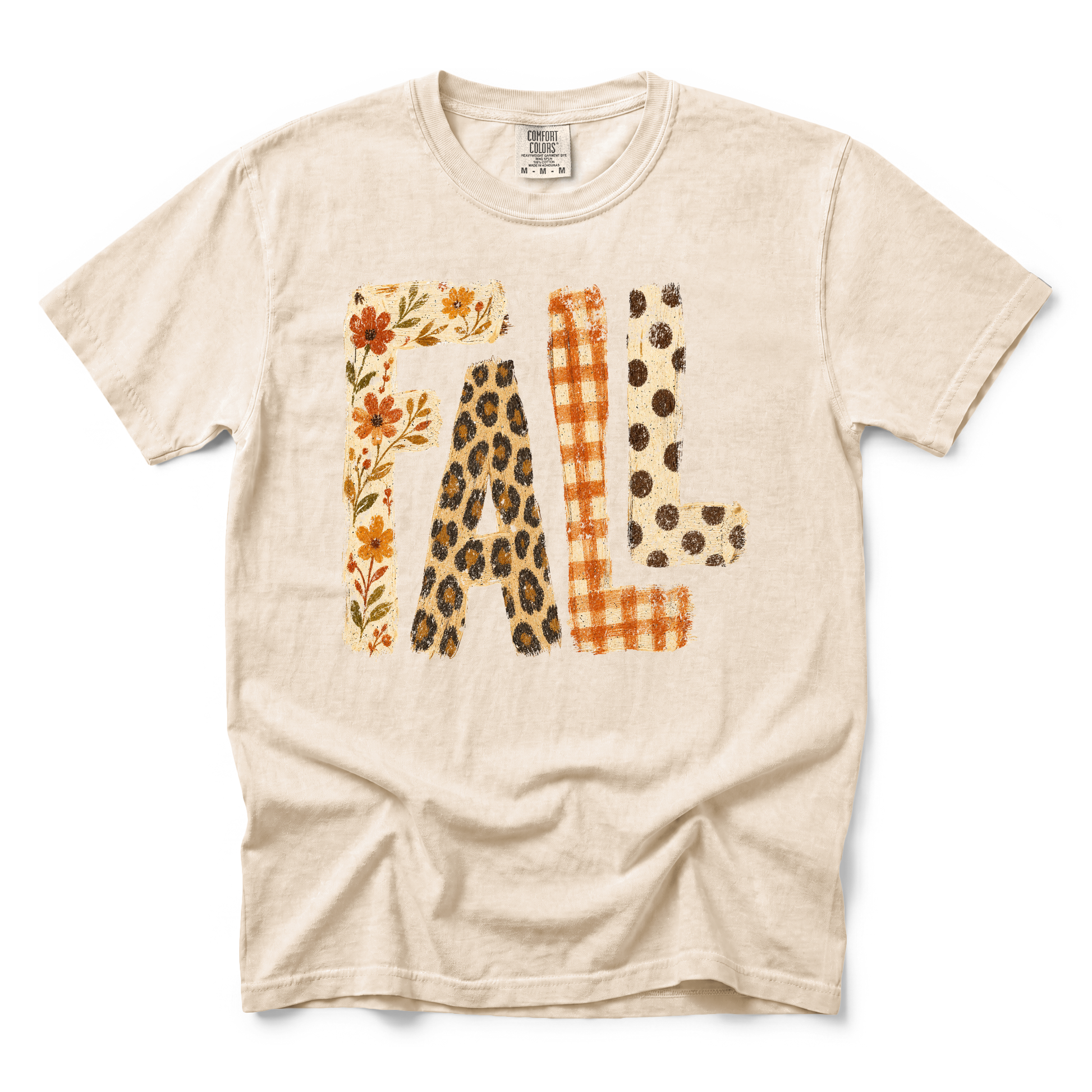 Patterned Fall graphic on Comfort Colors 1717 in Ivory