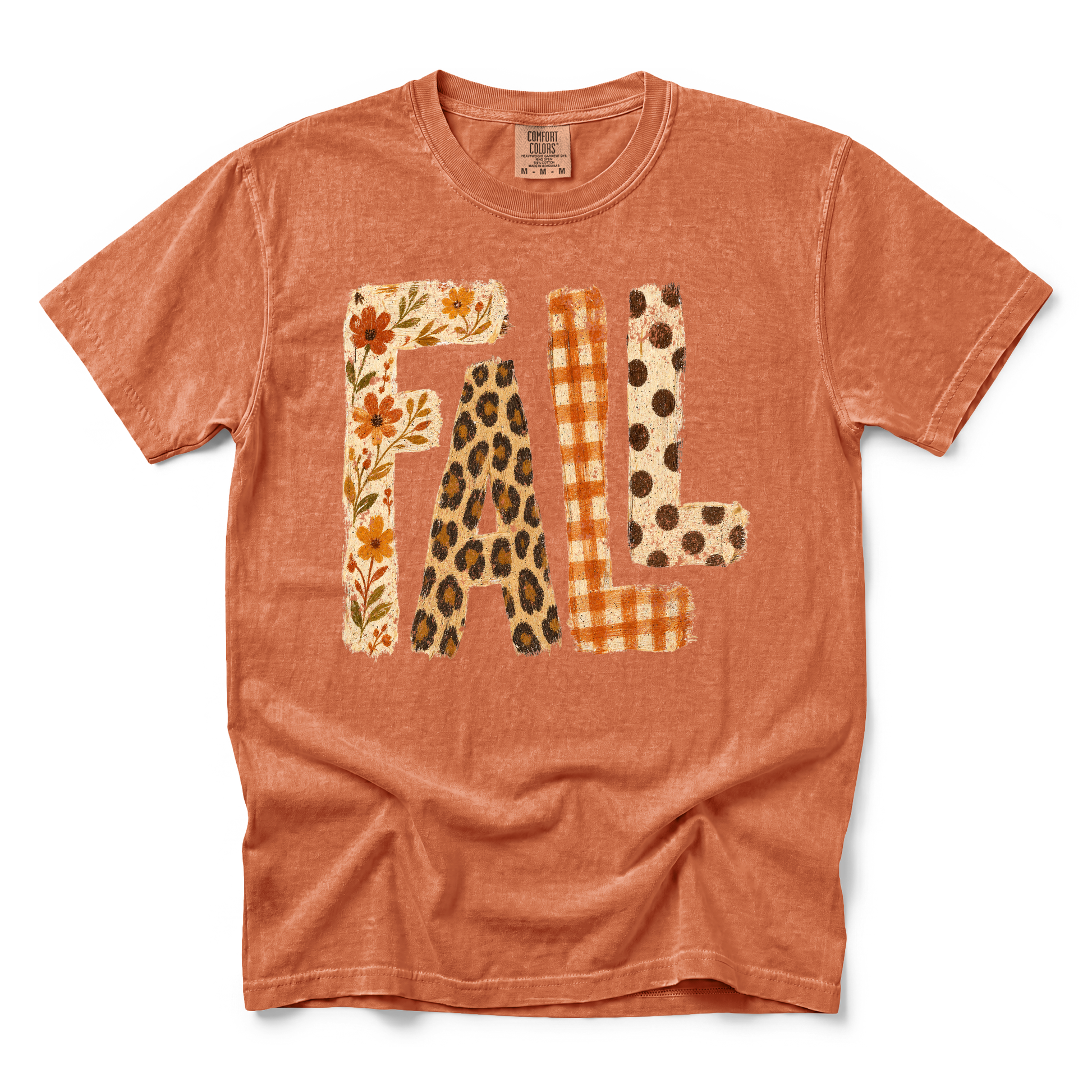 Patterned Fall graphic on Comfort Colors 1717 in Yam