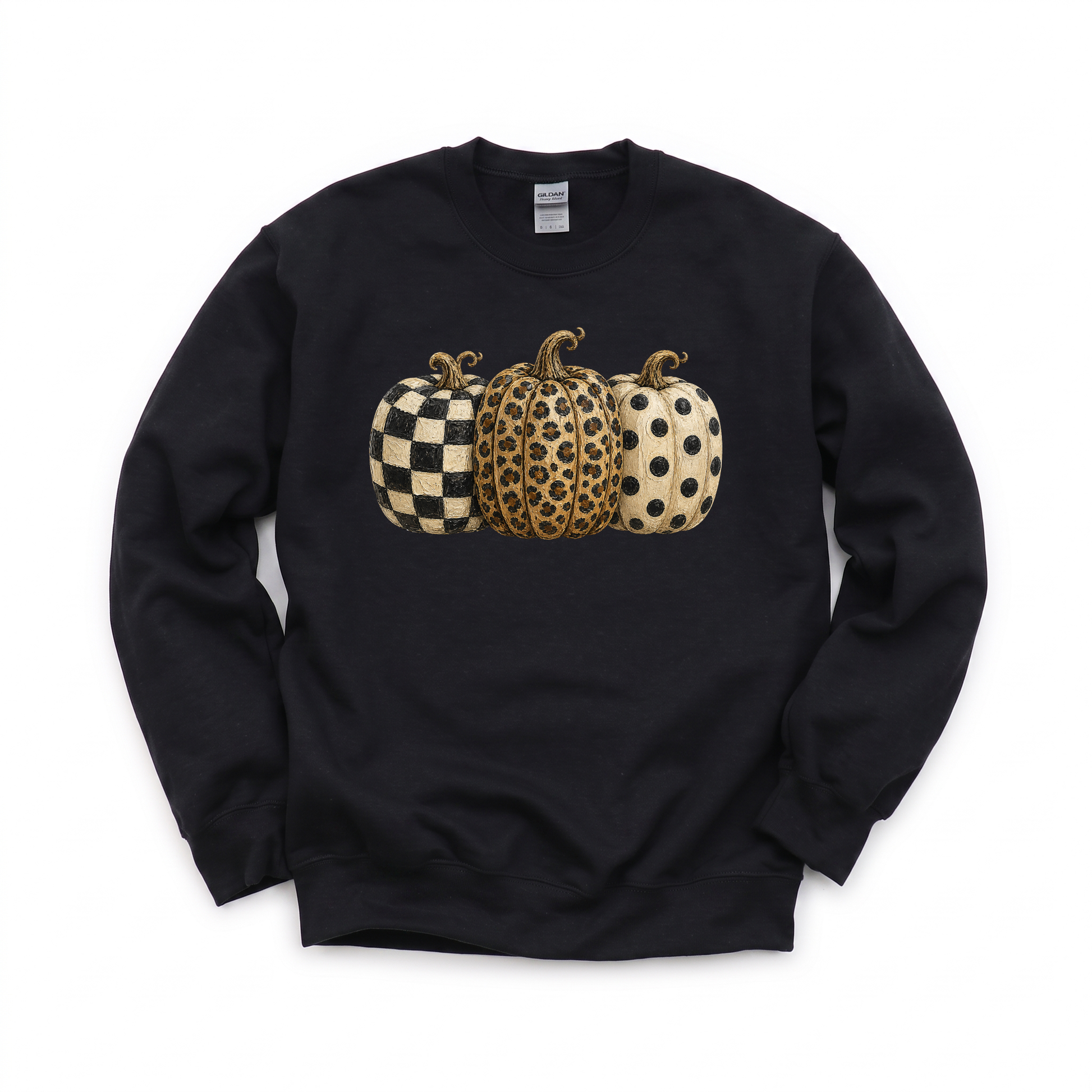 Patterned Pumpkins graphic on Gildan 18000 in Black