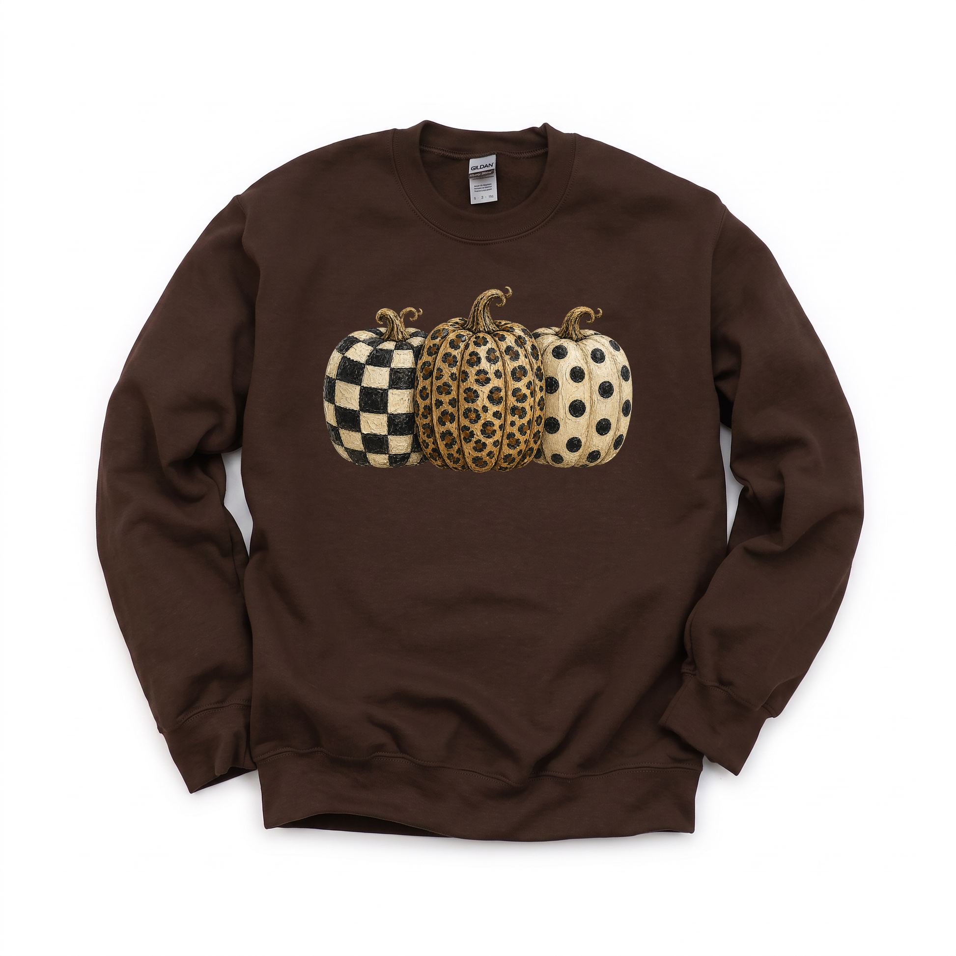Patterned Pumpkins graphic on Gildan 18000 in Dark Chocolate