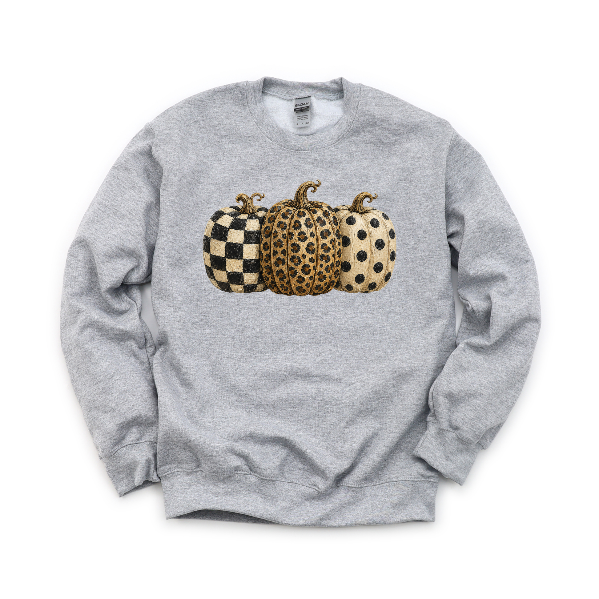 Patterned Pumpkins graphic on Gildan 18000 in Sport Grey