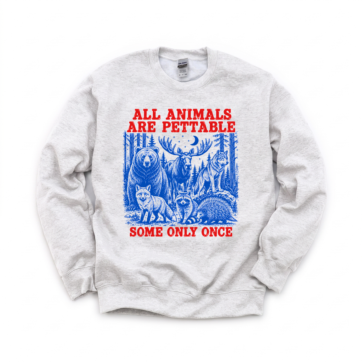 Pettable Animals graphic on Gildan 18000 in Ash