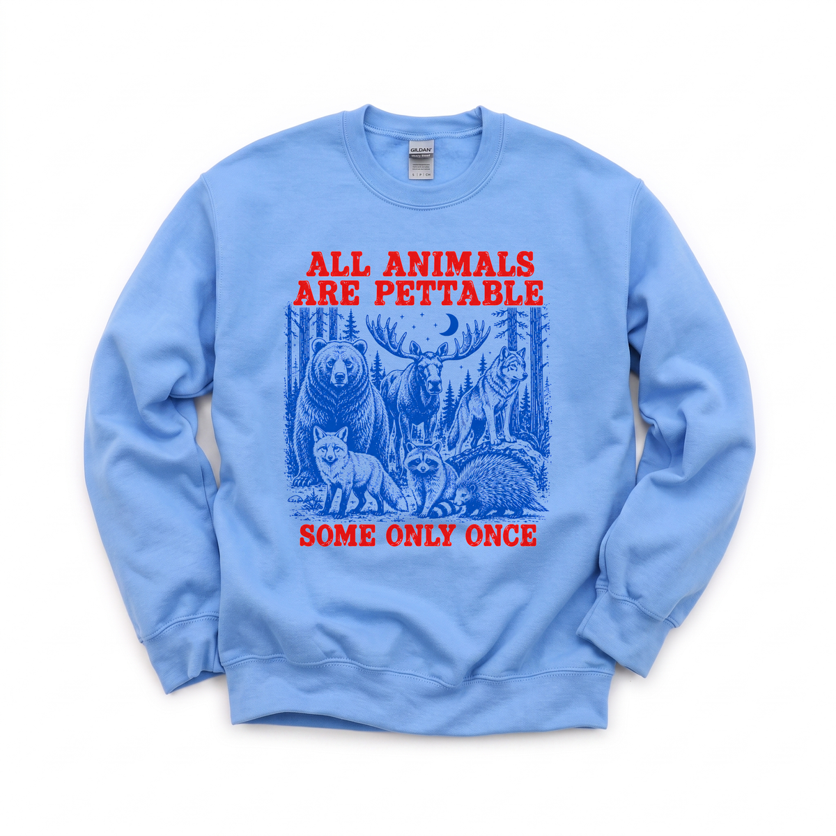 Pettable Animals graphic on Gildan 18000 in Carolina Blue