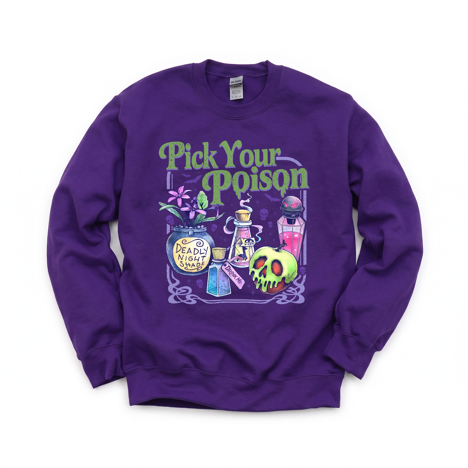 Pick Your Poison graphic on Gildan 18000 in Purple