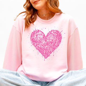 Pink Leopard Print Heart, Vintage, Valentine's Day, Love Sweatshirt