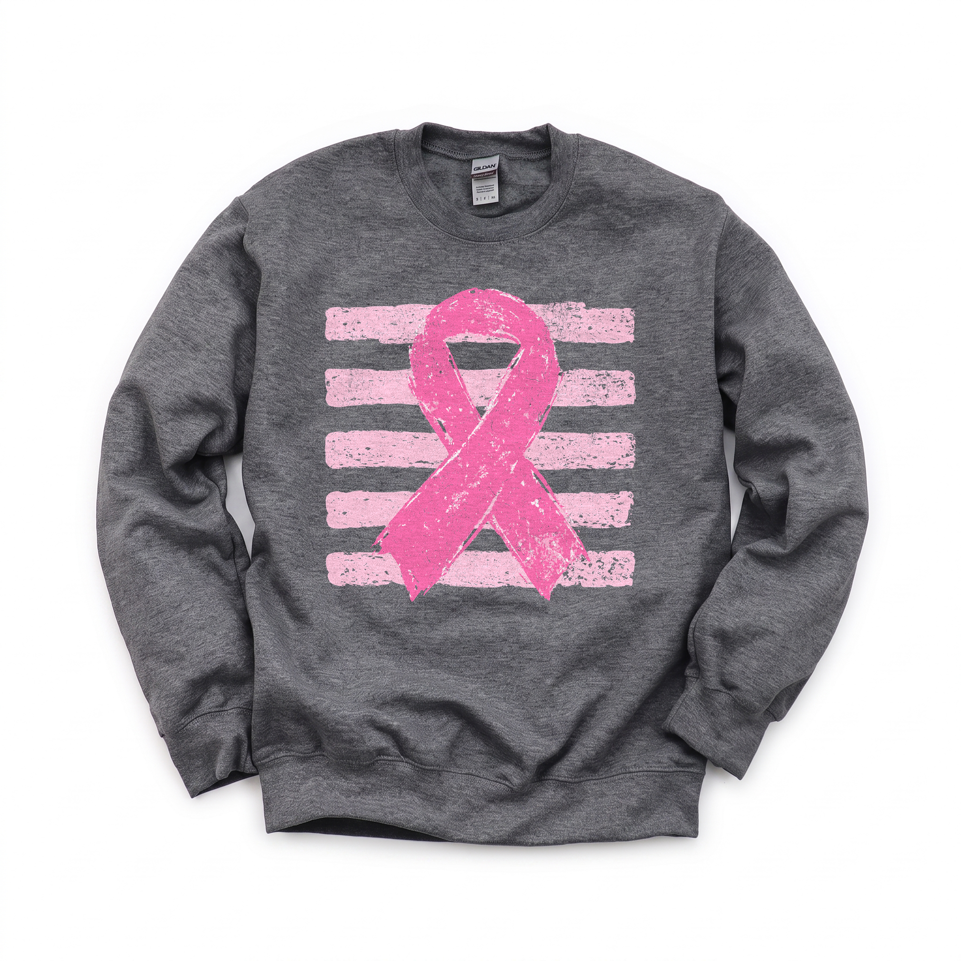 Pink Out graphic on Gildan 18000 in Dark Heather
