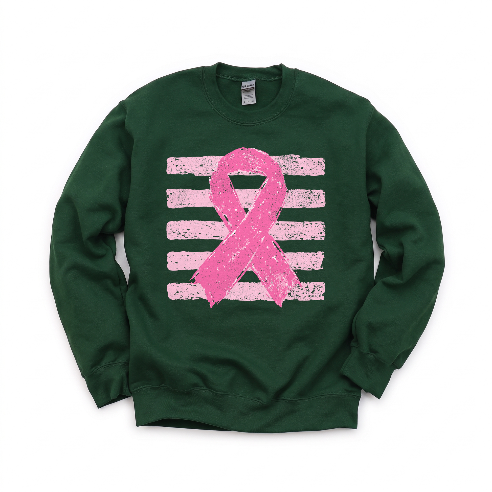 Pink Out graphic on Gildan 18000 in Forest Green