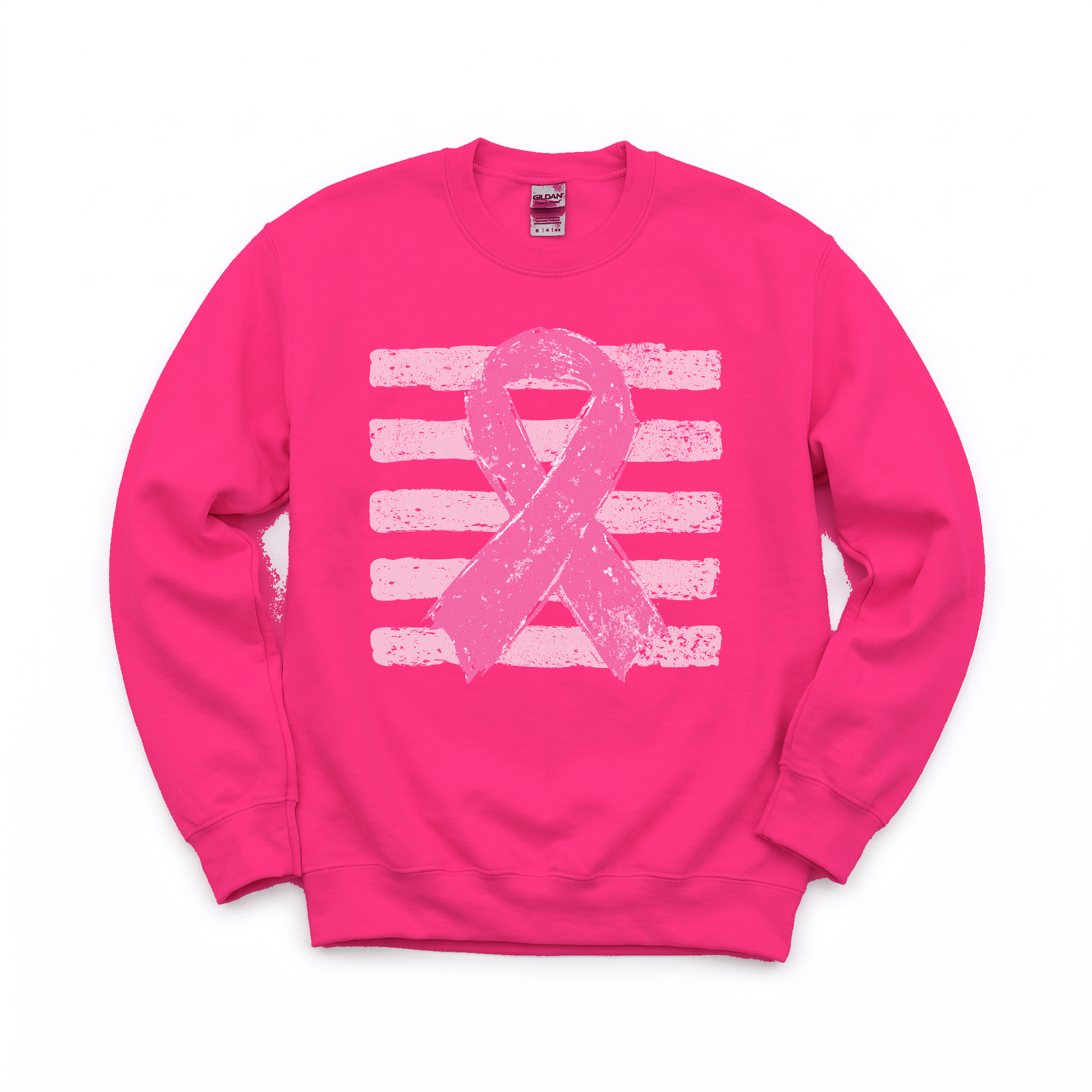 Pink Out graphic on Gildan 18000 in Heliconia