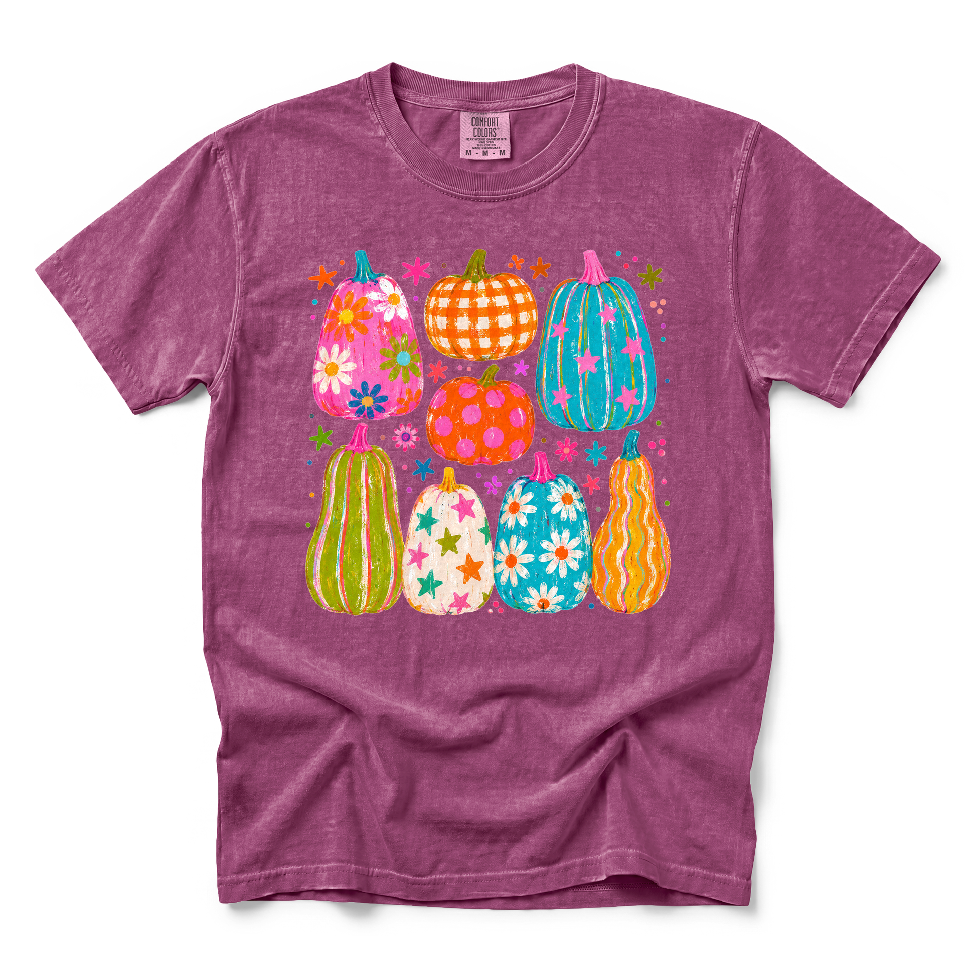 Playful Pumpkins graphic on Comfort Colors 1717 in Berry
