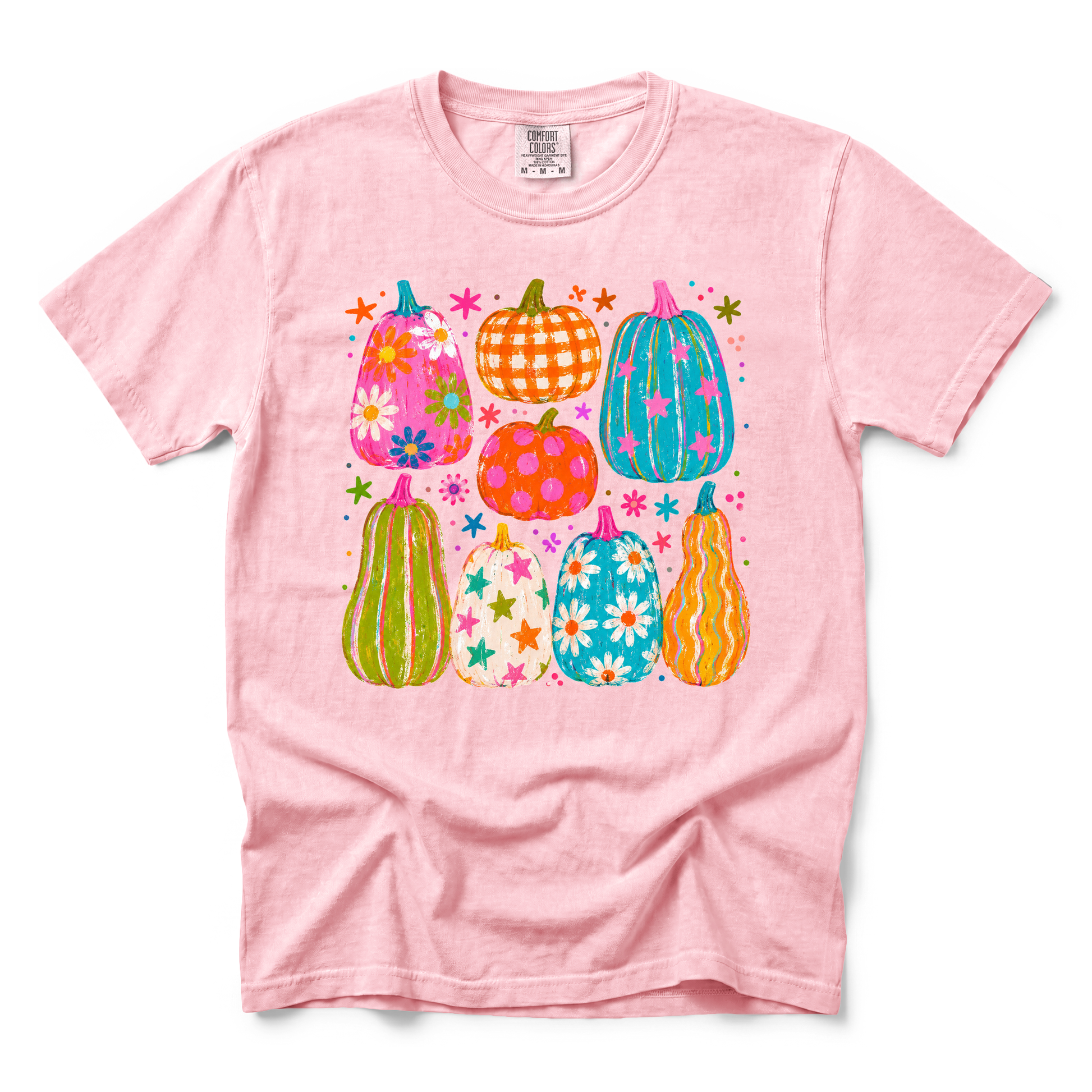 Playful Pumpkins graphic on Comfort Colors 1717 in Blossom