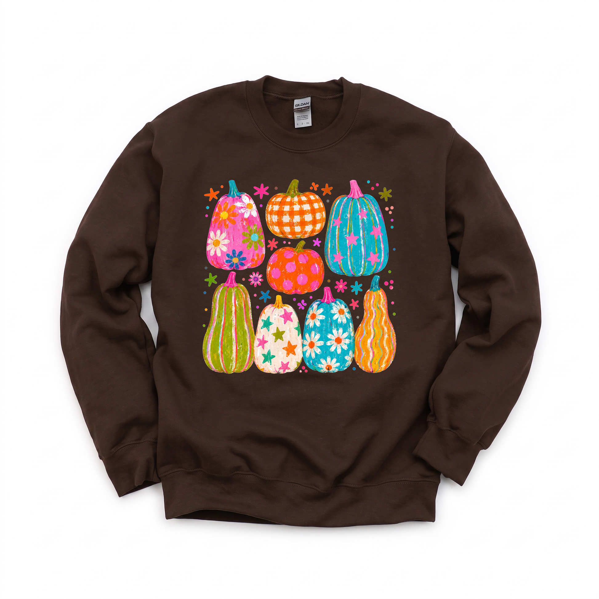 Playful Pumpkins graphic on Gildan 18000 in Dark Chocolate