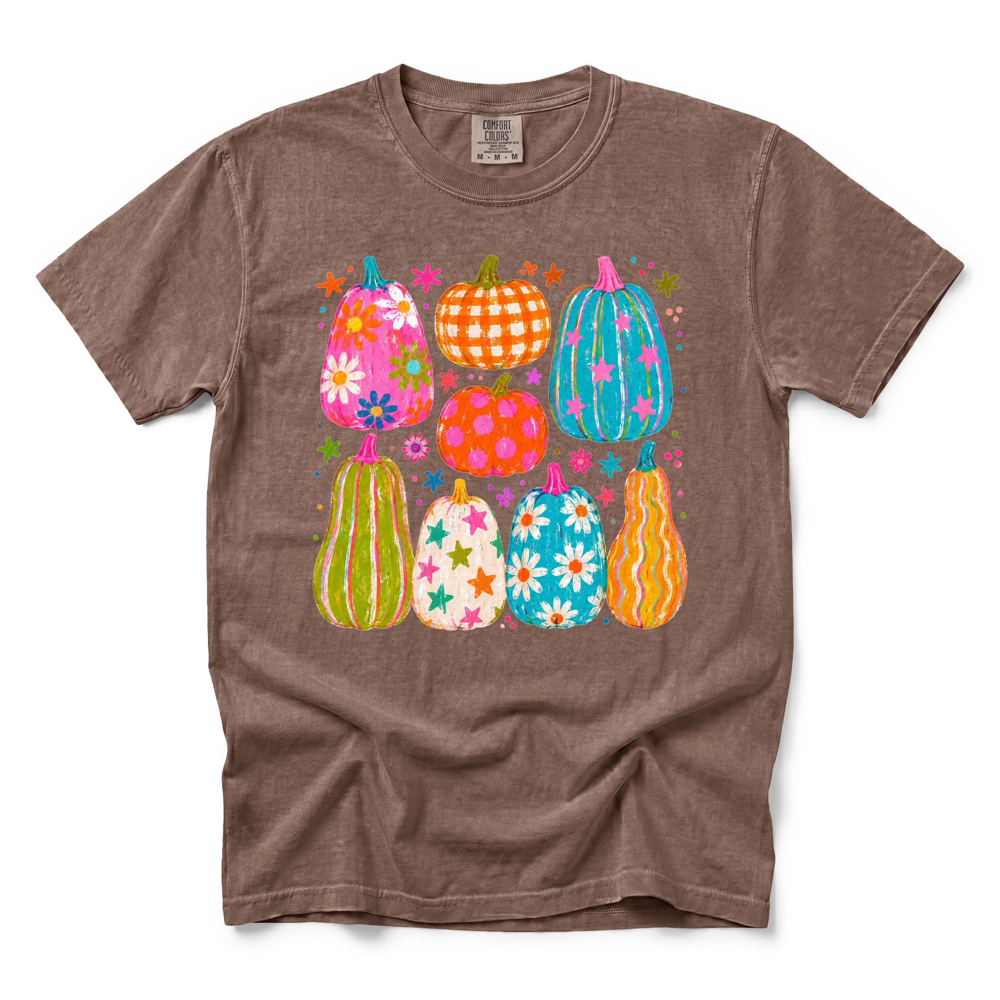 Playful Pumpkins graphic on Comfort Colors 1717 in Espresso
