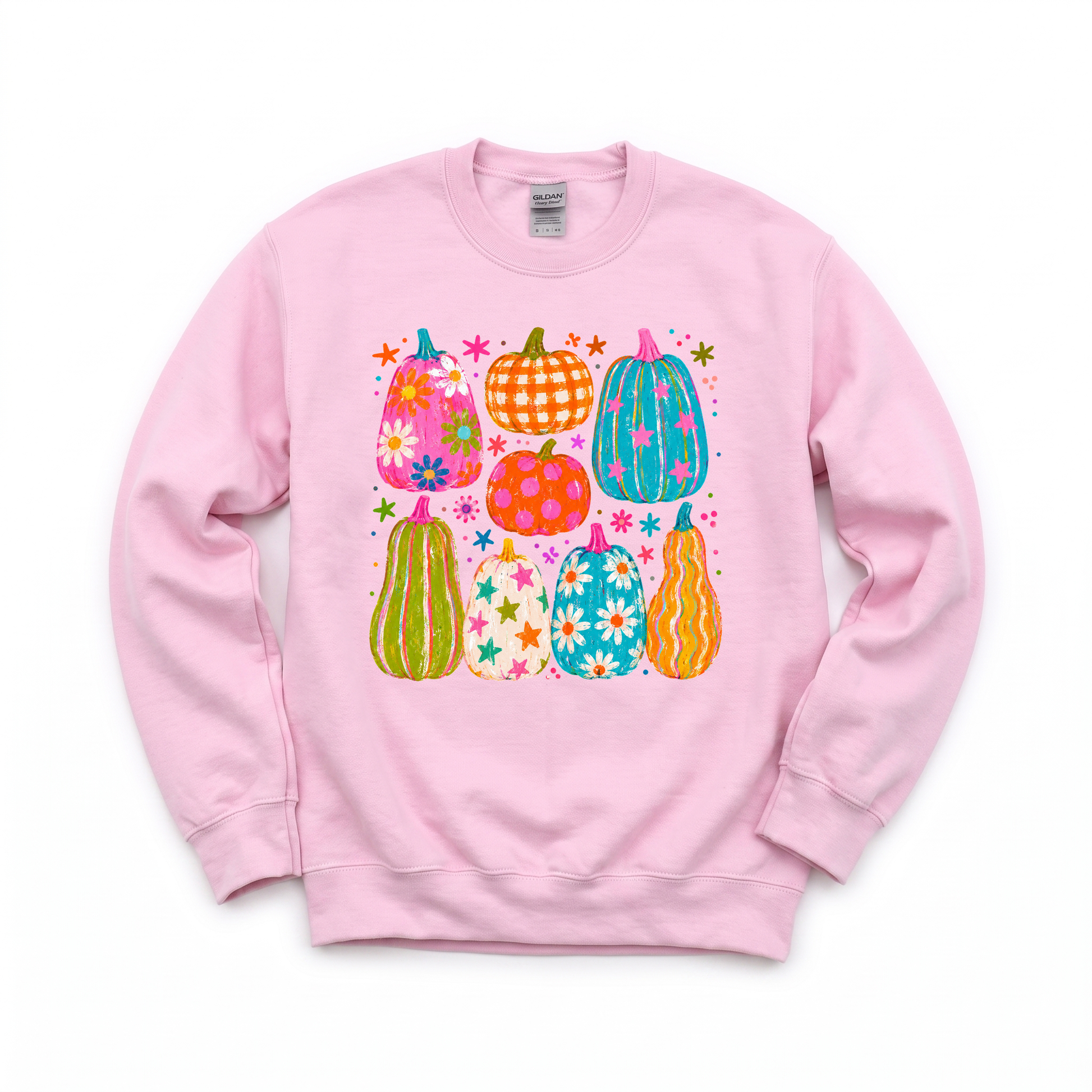 Playful Pumpkins graphic on Gildan 18000 in Light Pink