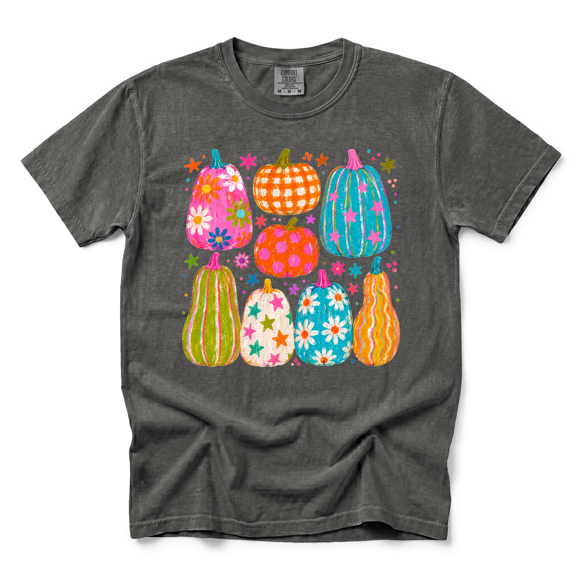 Playful Pumpkins graphic on Comfort Colors 1717 in Pepper