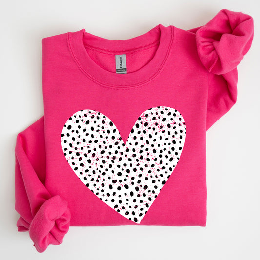 Polka Dot Heart, Dalmatian Print, Valentine's Day Sweatshirt