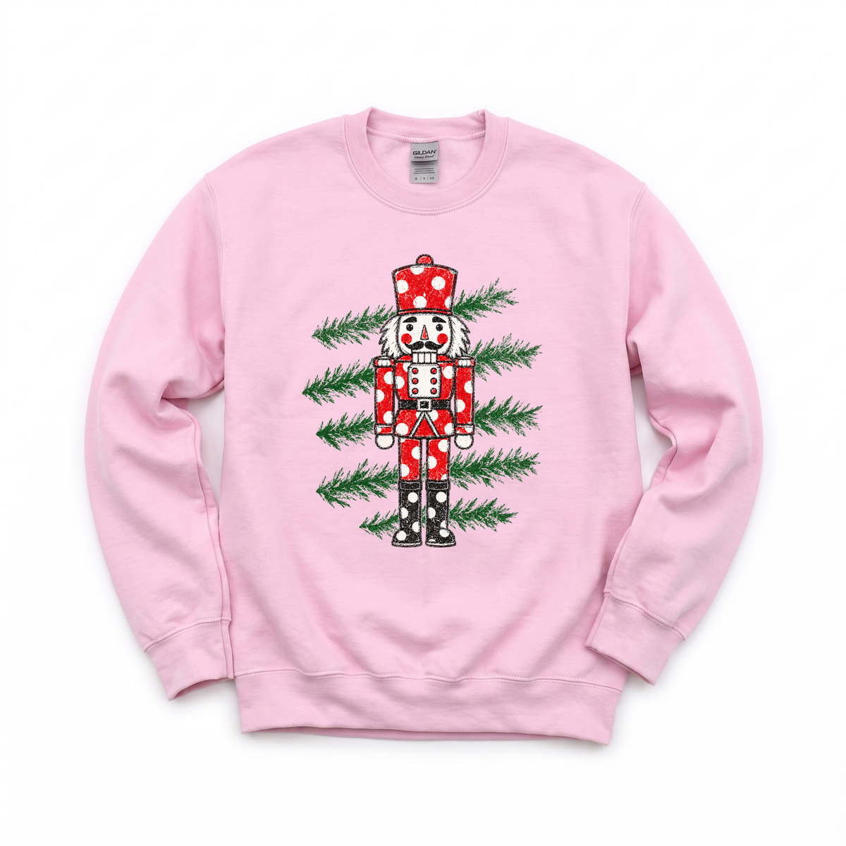 Polka Dot Nutcracker graphic on Gildan 18000 in Light Pink
