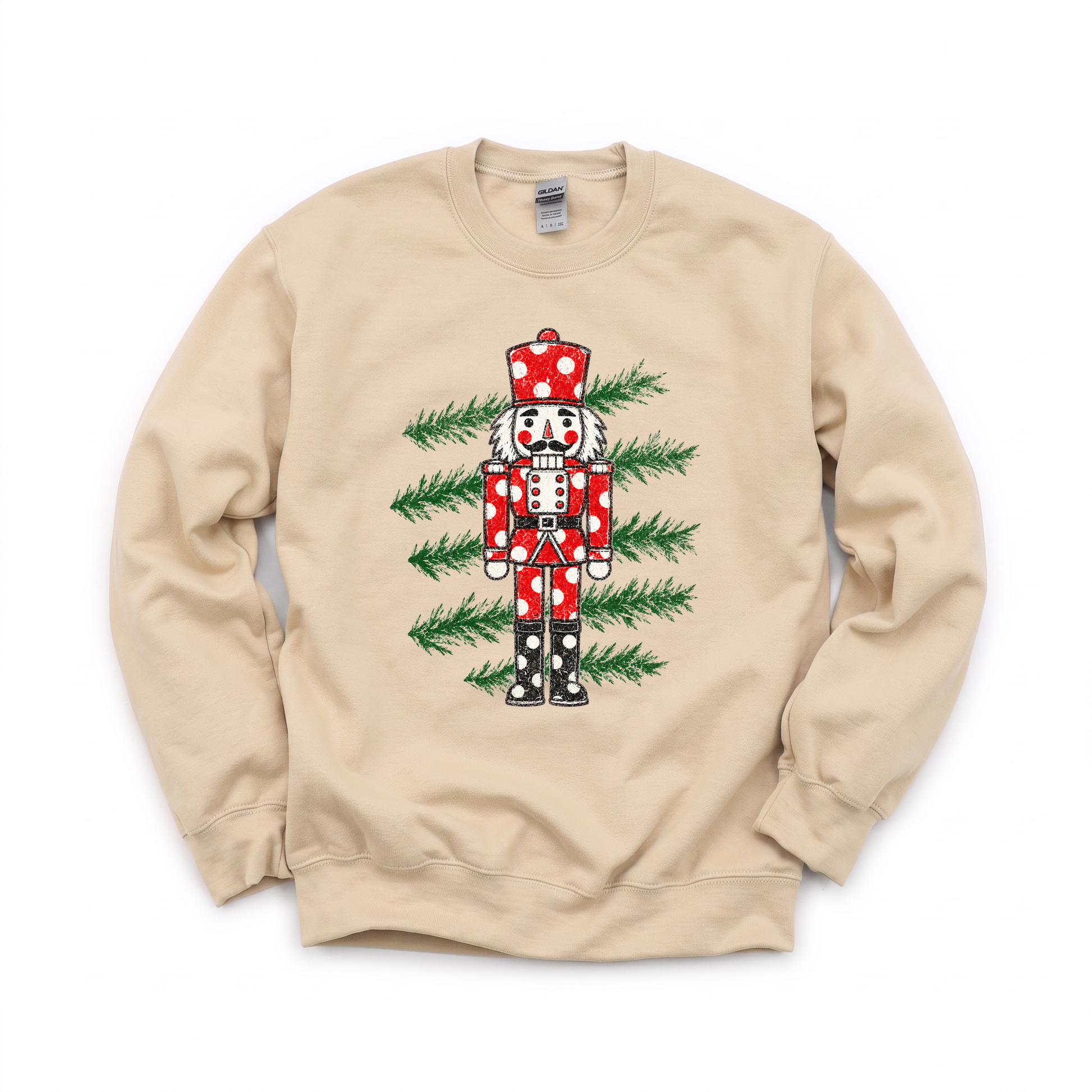 Polka Dot Nutcracker graphic on Gildan 18000 in Sand