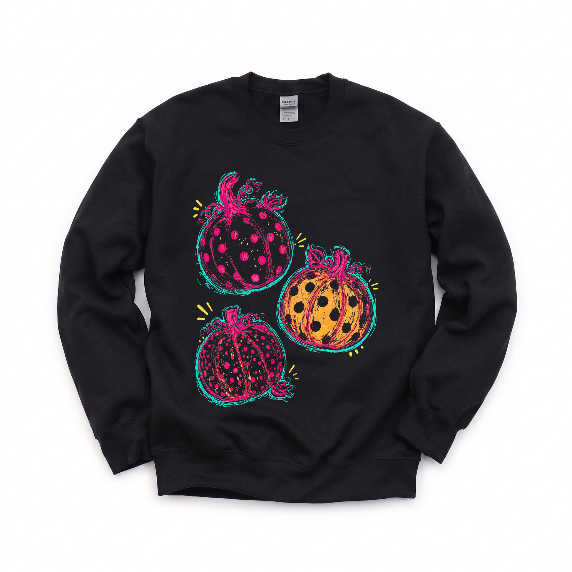 Polka Dot Pumpkins graphic on Gildan 18000 in Black