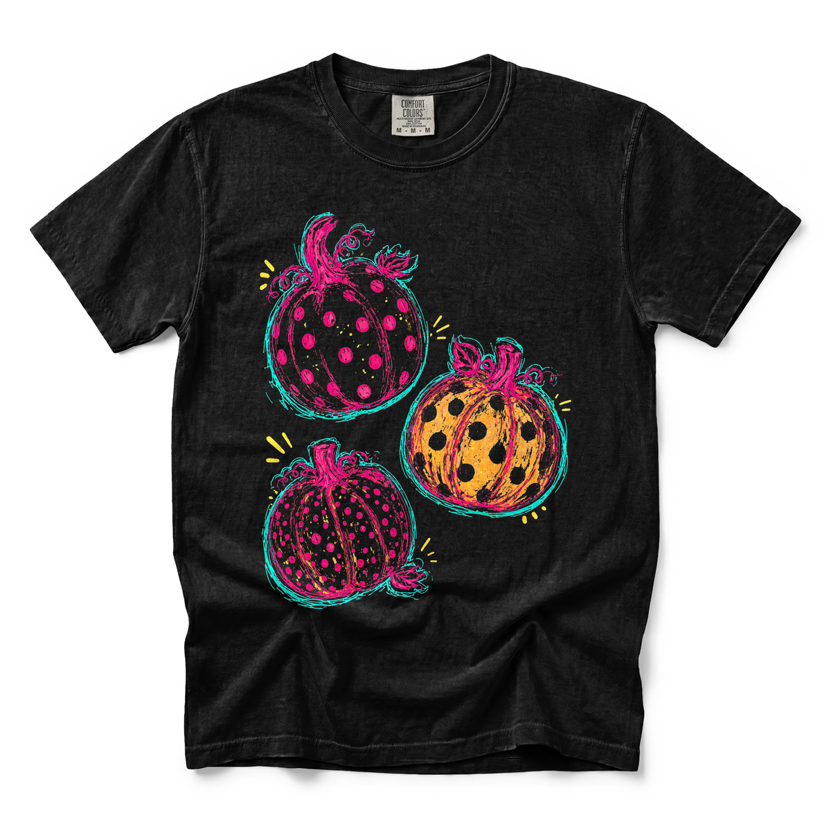 Polka Dot Pumpkins graphic on Comfort Colors 1717 in Black