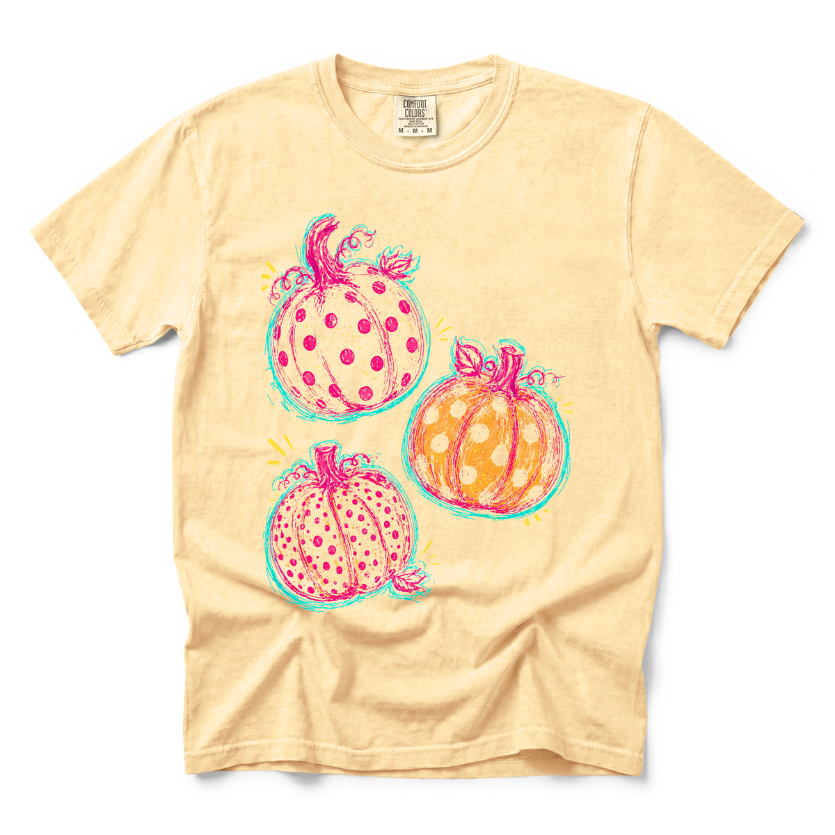 Polka Dot Pumpkins graphic on Comfort Colors 1717 in Butter