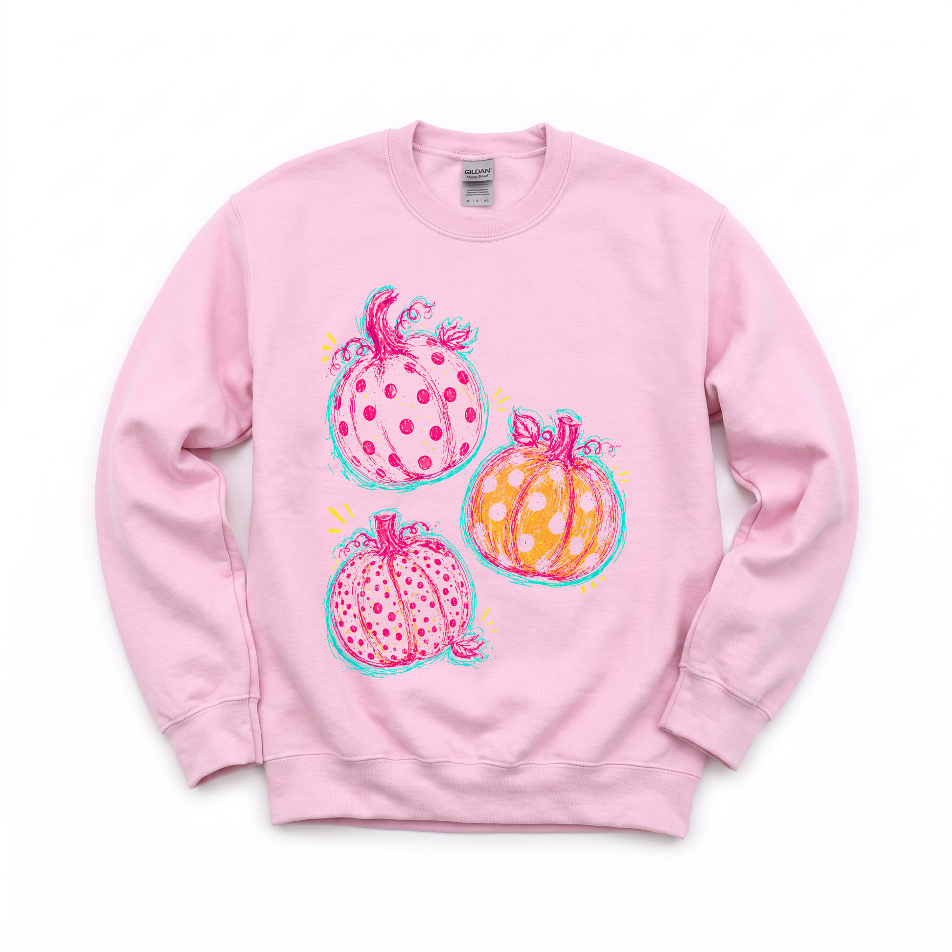 Polka Dot Pumpkins graphic on Gildan 18000 in Light Pink