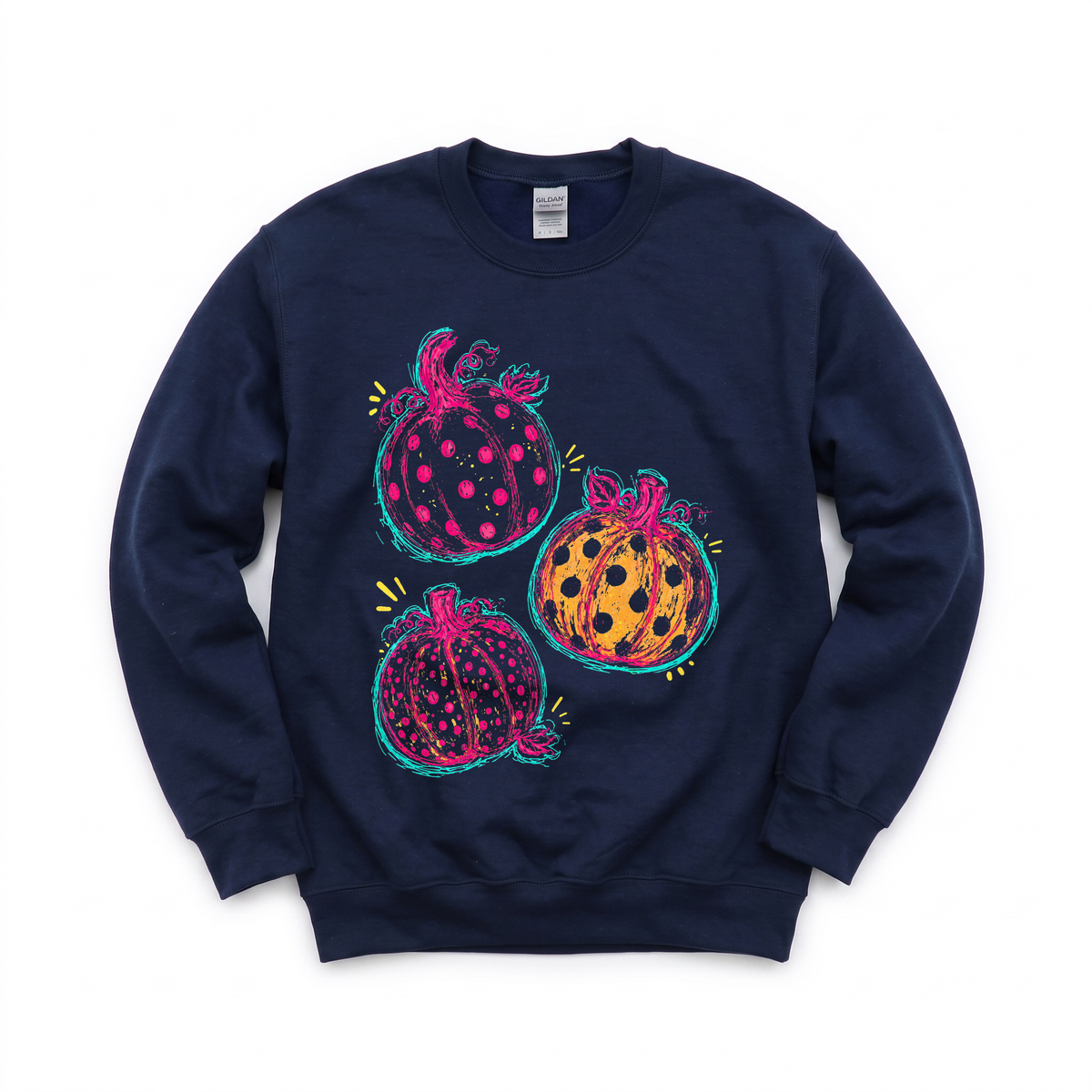 Polka Dot Pumpkins graphic on Gildan 18000 in Navy
