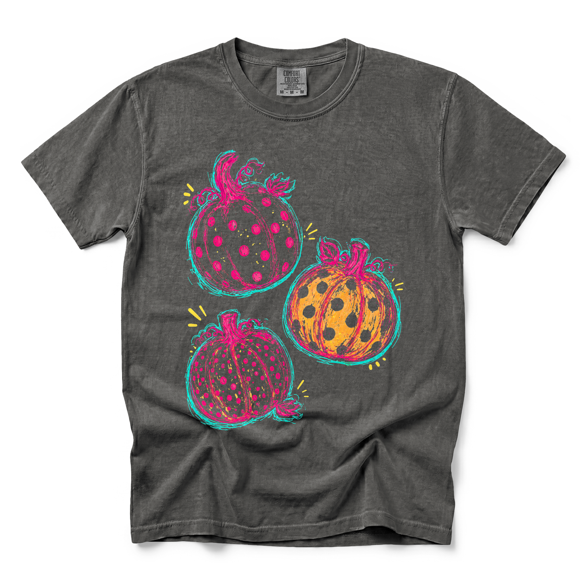 Polka Dot Pumpkins graphic on Comfort Colors 1717 in Pepper