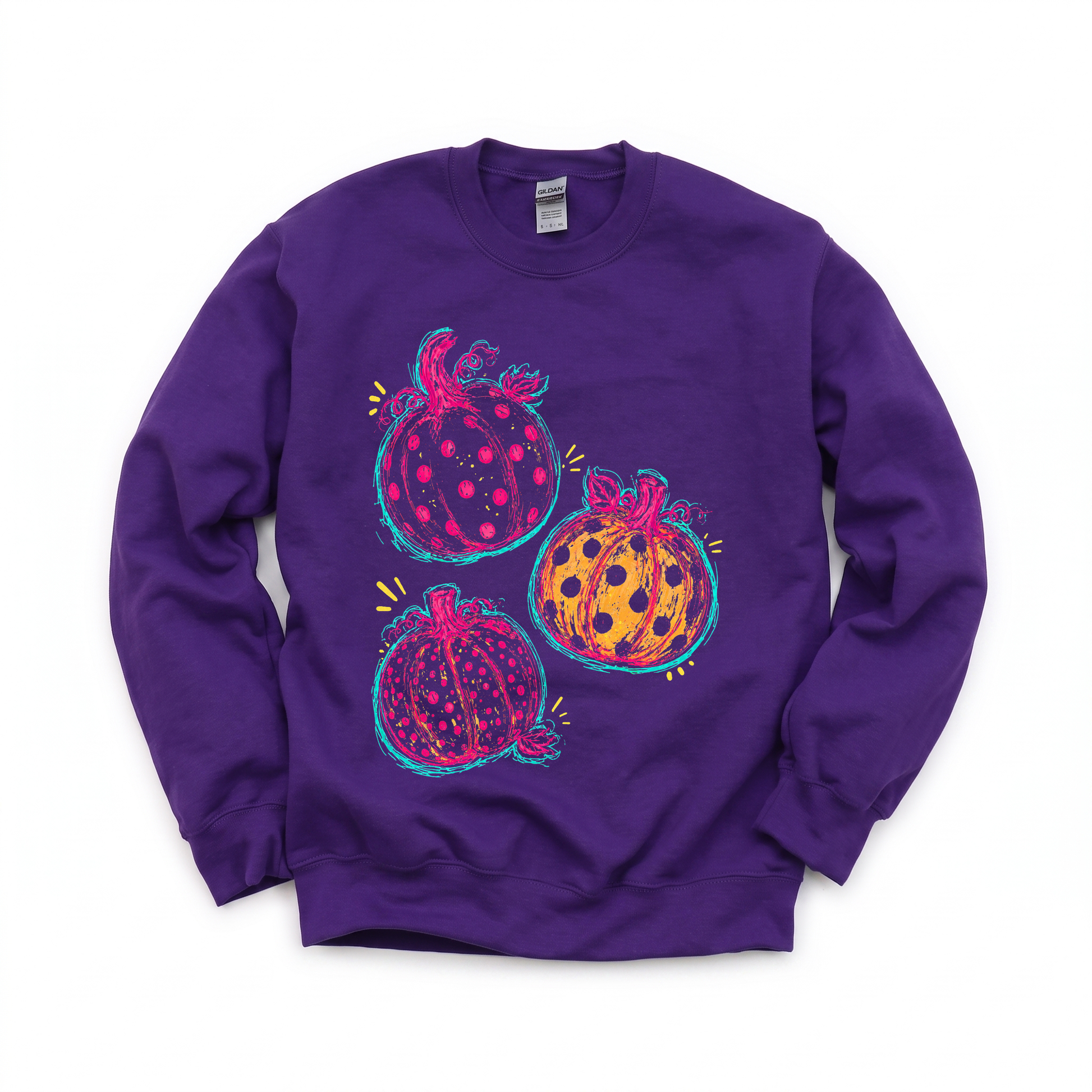 Polka Dot Pumpkins graphic on Gildan 18000 in Purple