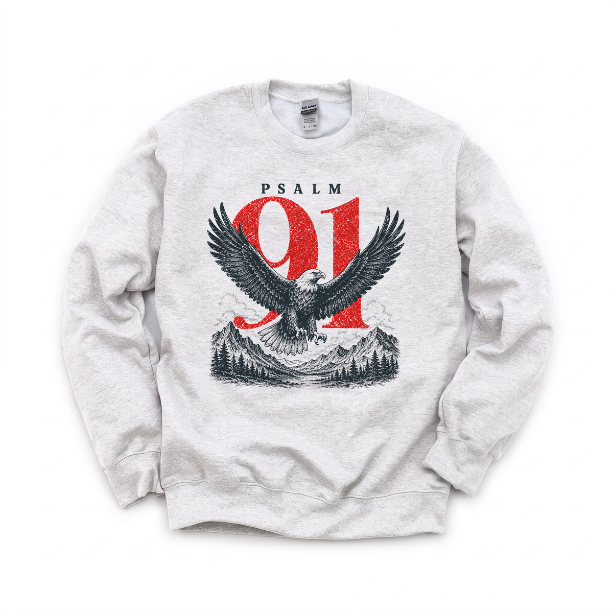 Psalm 91 Eagle graphic on Gildan 18000 in Ash