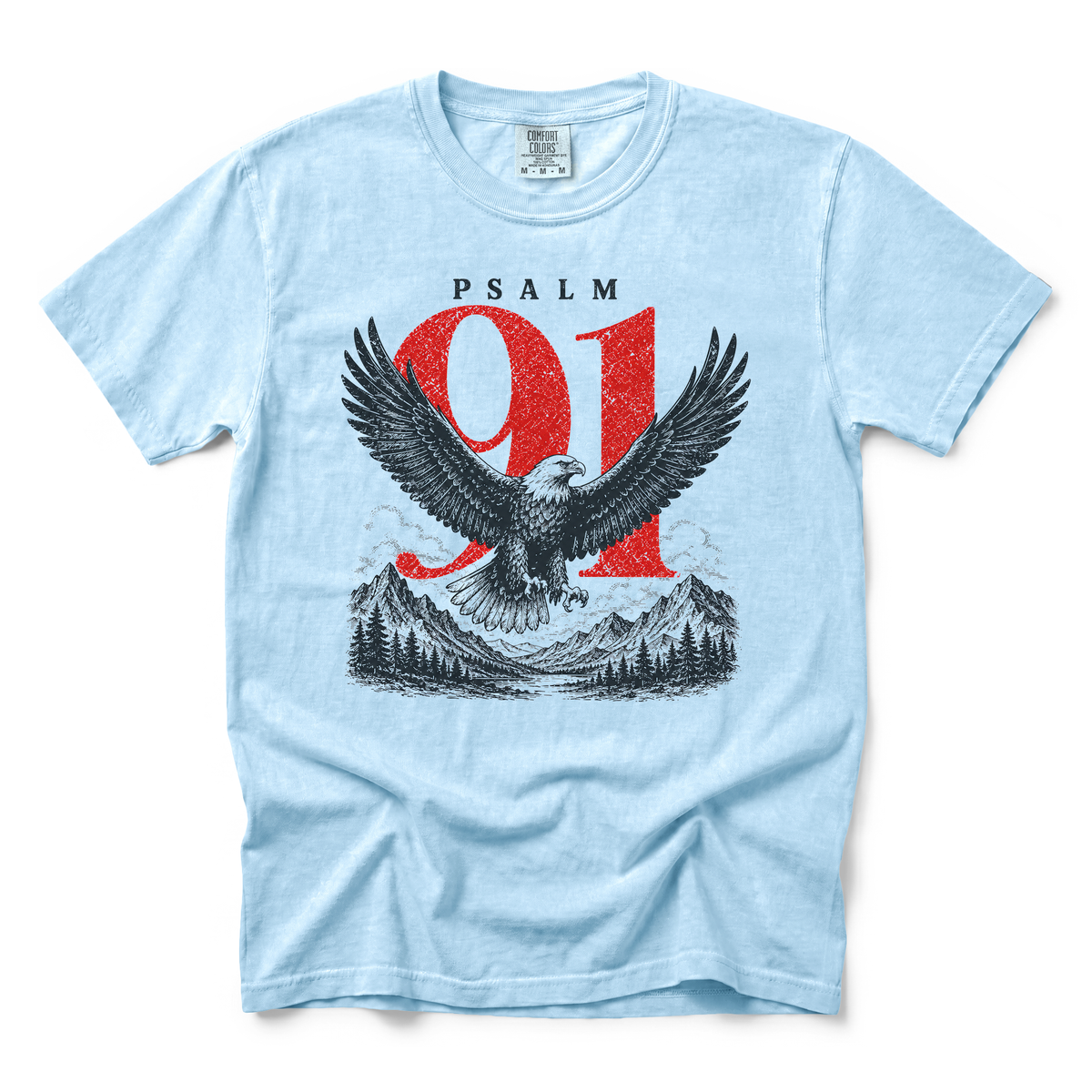 Psalm 91 Eagle graphic on Comfort Colors 1717 in Chambray