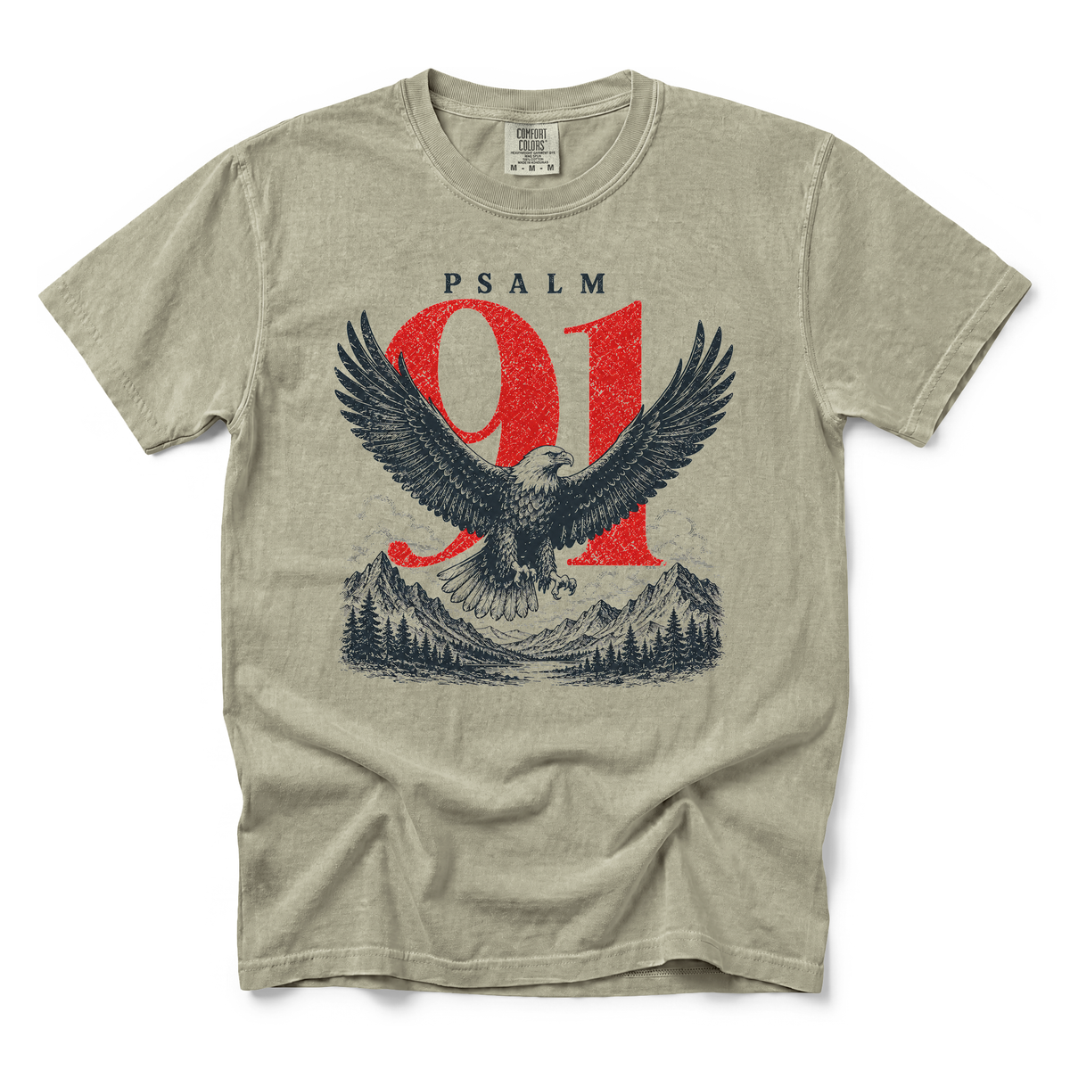 Psalm 91 Eagle graphic on Comfort Colors 1717 in Khaki