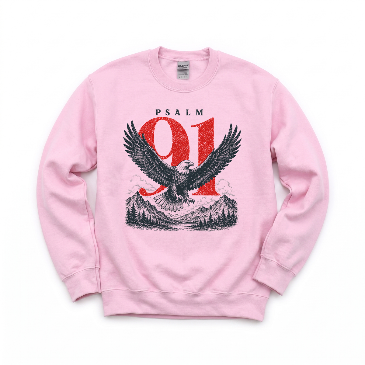 Psalm 91 Eagle graphic on Gildan 18000 in Light Pink