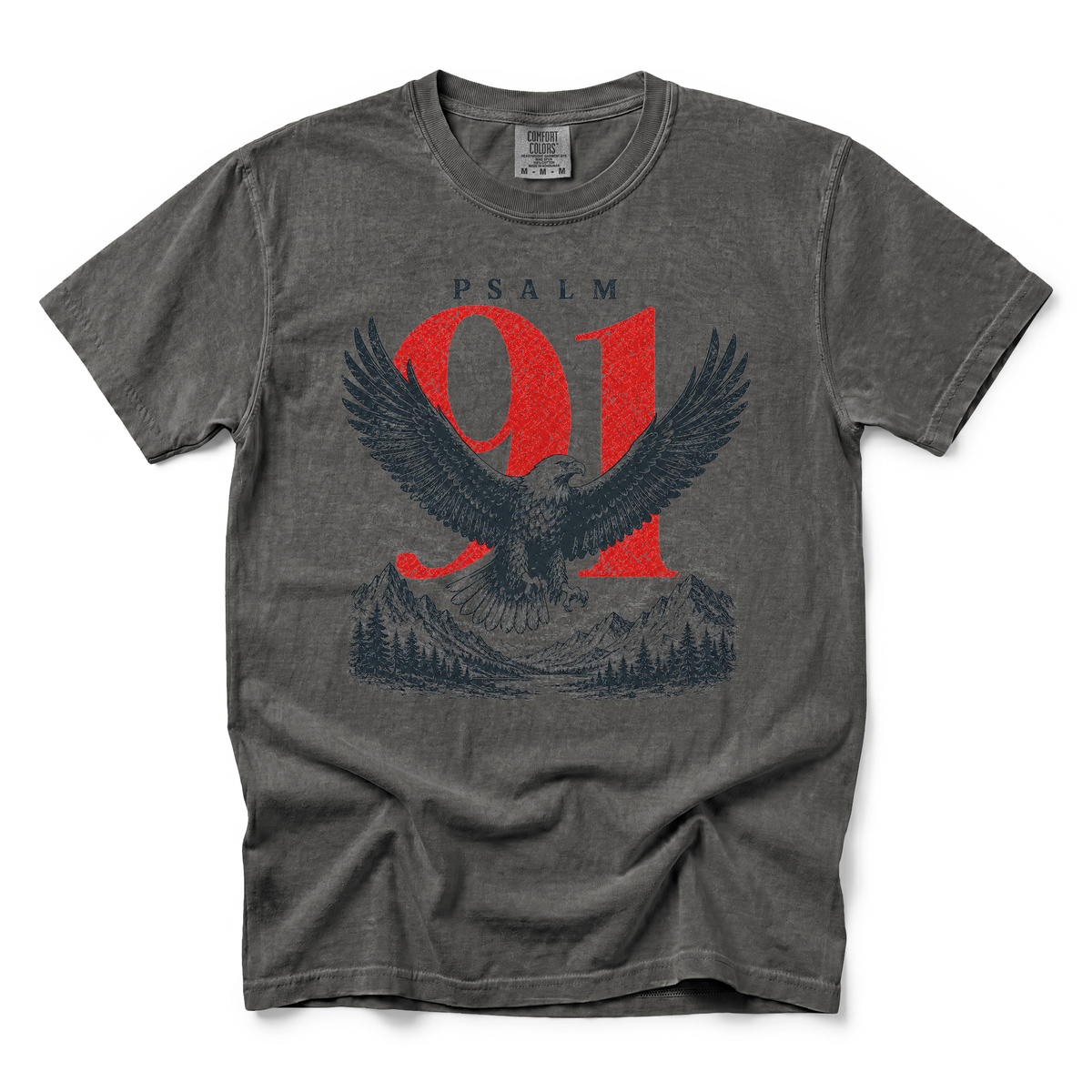 Psalm 91 Eagle graphic on Comfort Colors 1717 in Pepper