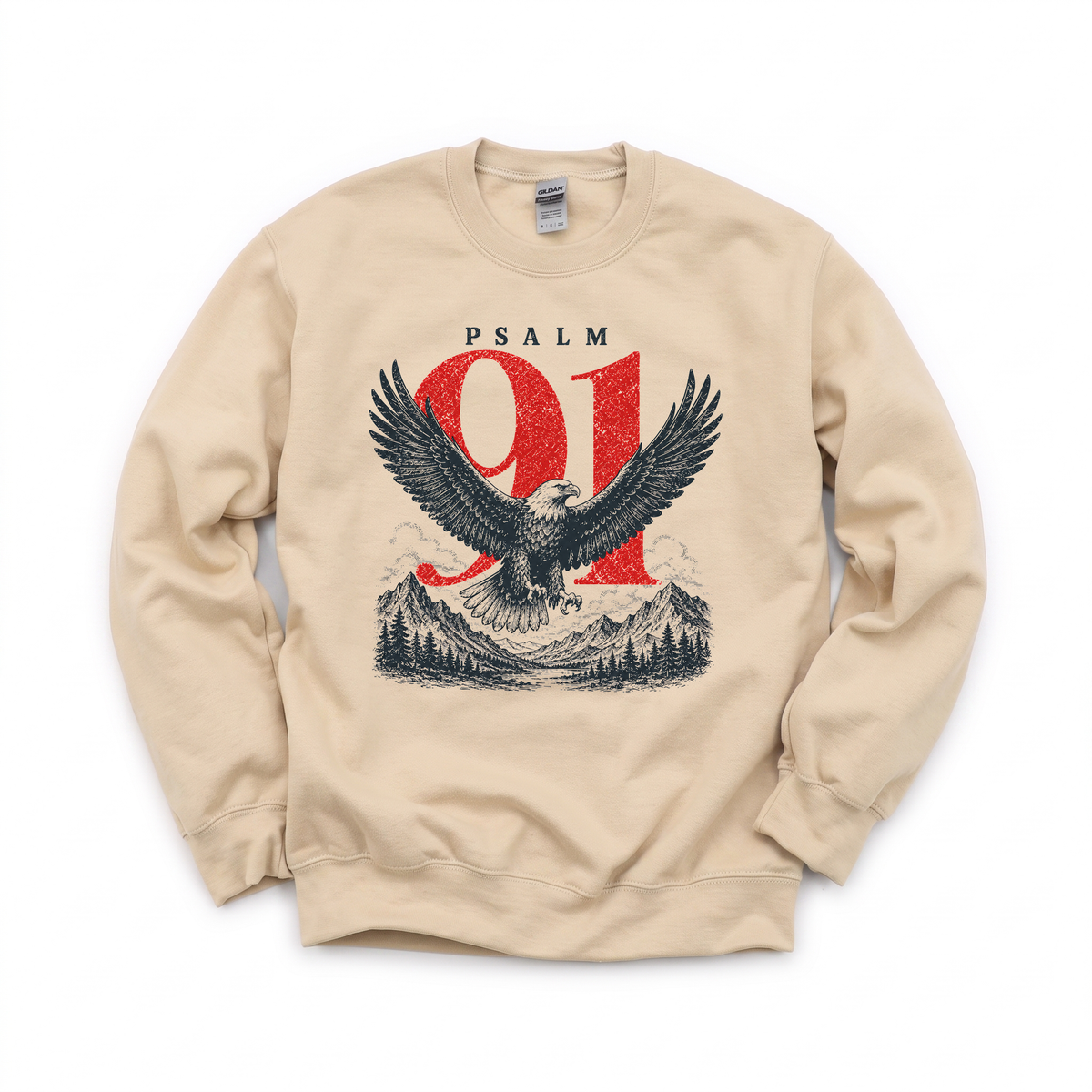 Psalm 91 Eagle graphic on Gildan 18000 in Sand