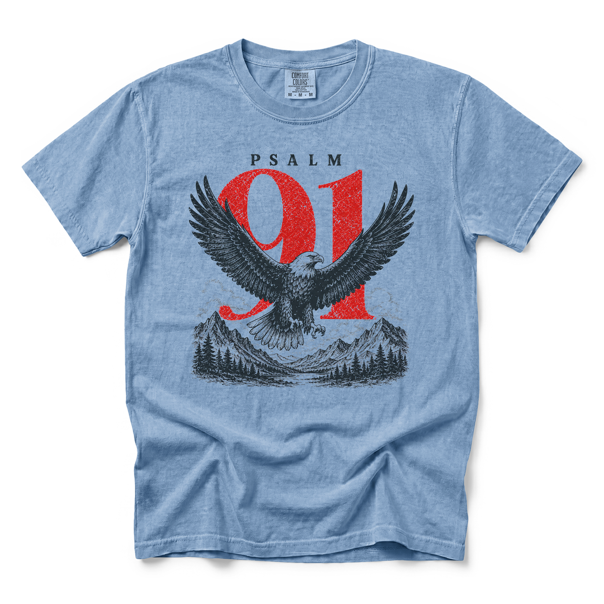 Psalm 91 Eagle graphic on Comfort Colors 1717 in Washed Denim