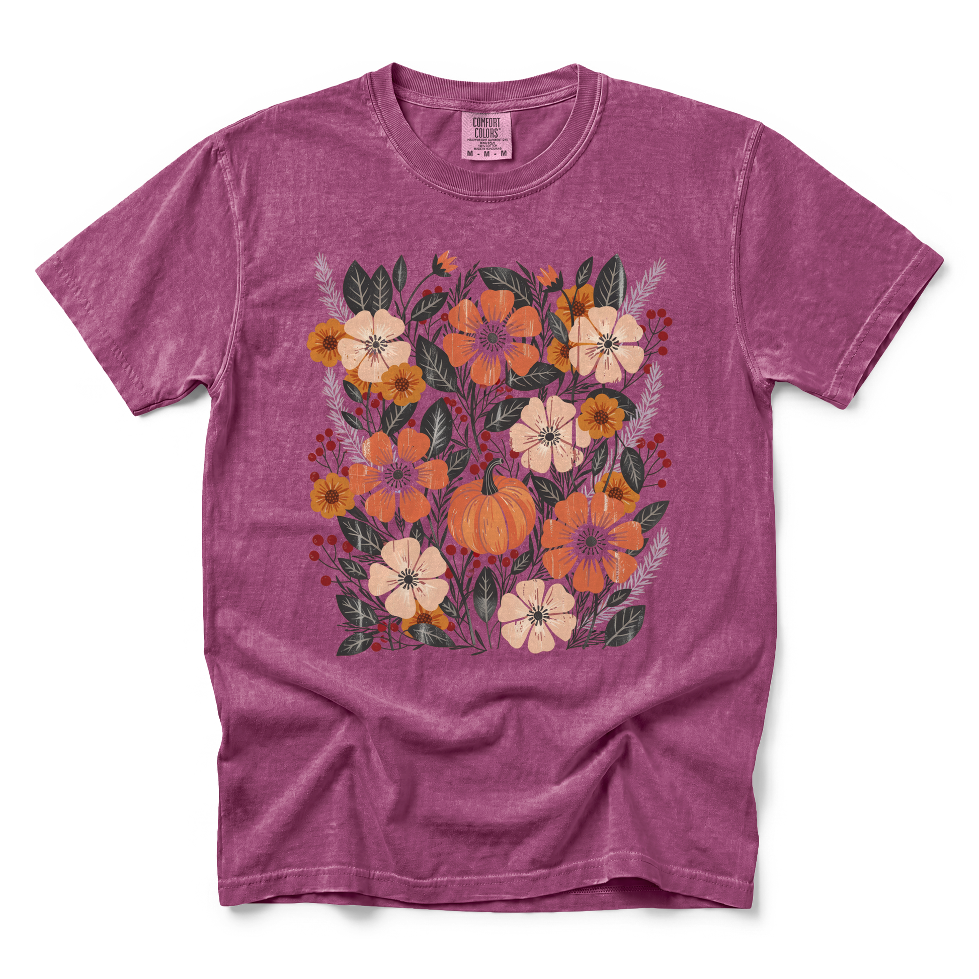 Pumpkin Patch Blooms graphic on Comfort Colors 1717 in Berry