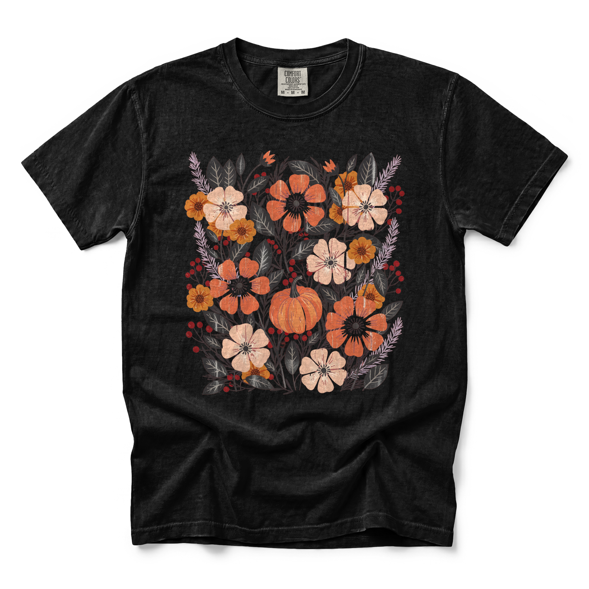 Pumpkin Patch Blooms graphic on Comfort Colors 1717 in Black