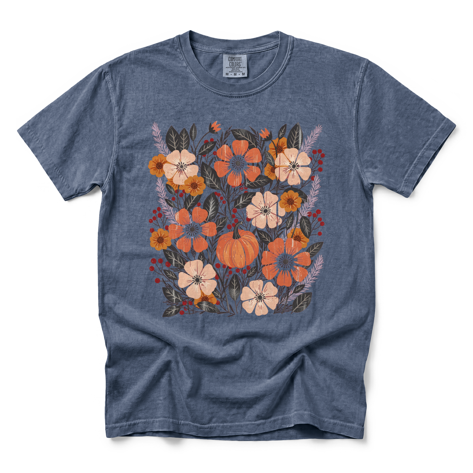 Pumpkin Patch Blooms graphic on Comfort Colors 1717 in Denim