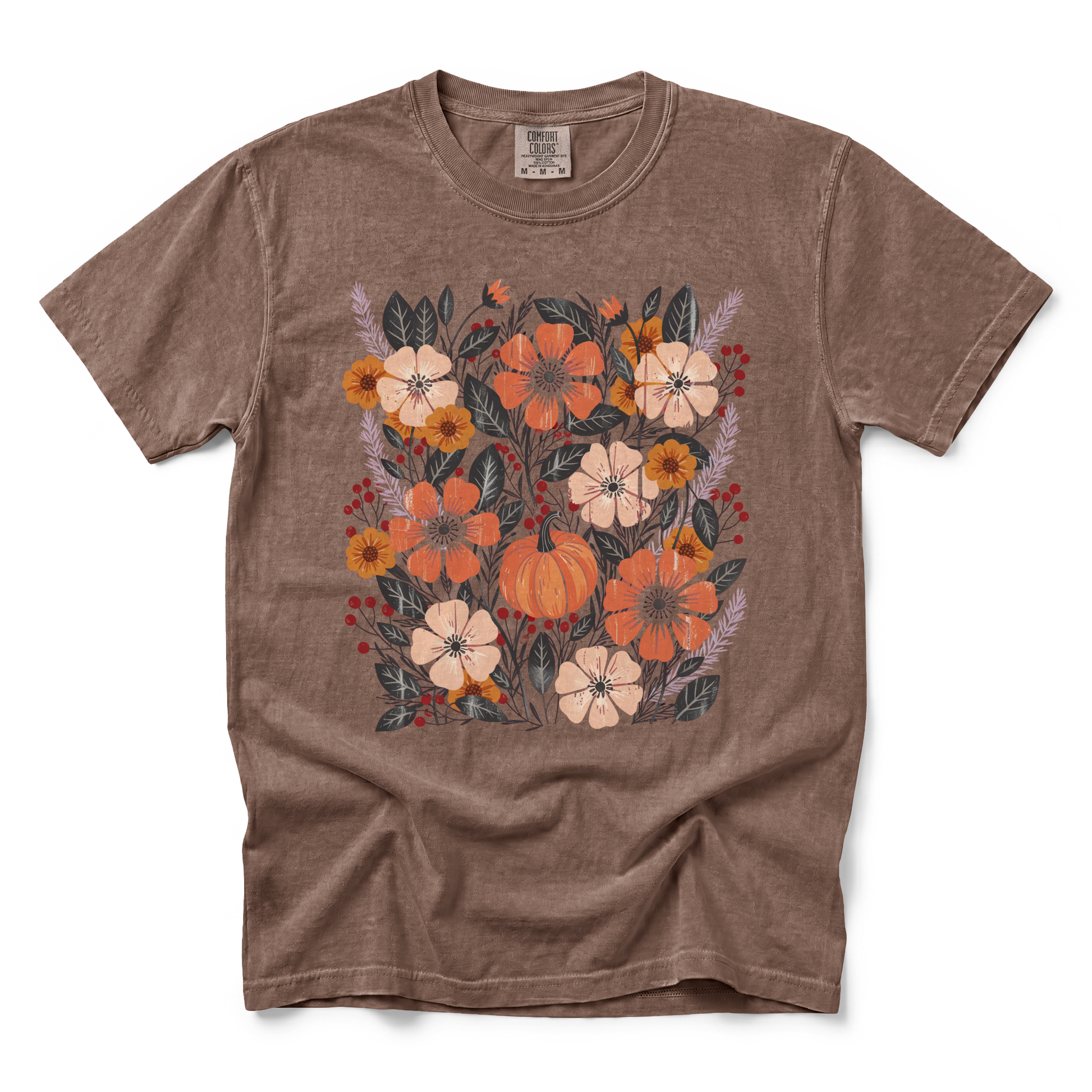 Pumpkin Patch Blooms graphic on Comfort Colors 1717 in Espresso